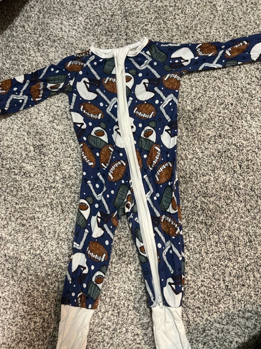 Little one shop Cozy Blue Football Print Kids Footie Pajamas